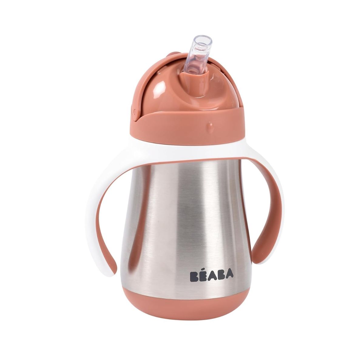 Beaba Stainless Steel Straw Sippy Cup - Terracota - Supports Drinking Development