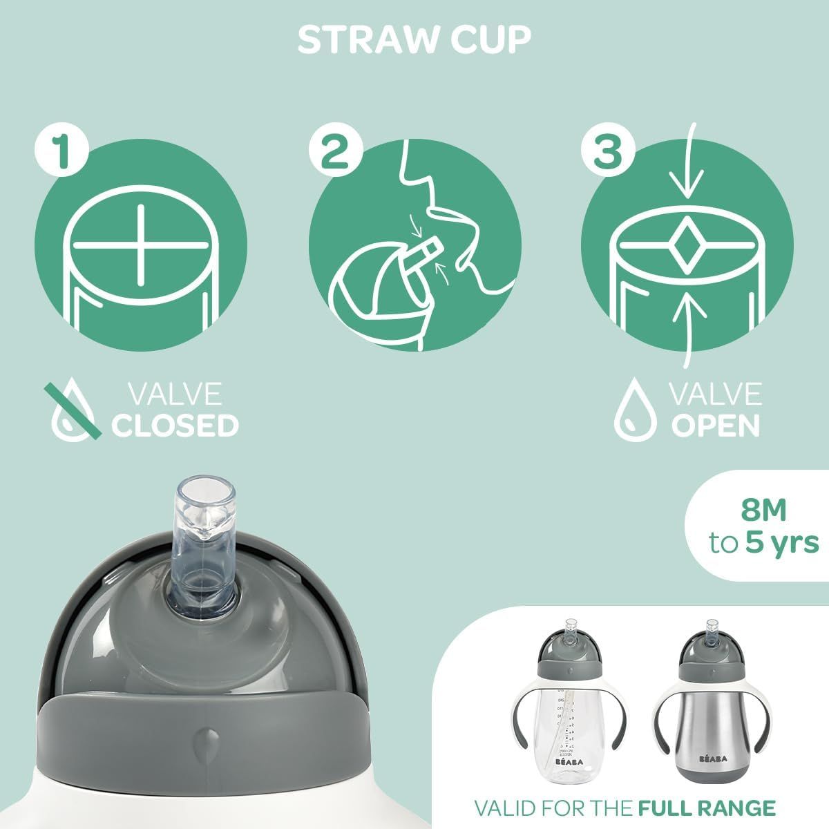 Beaba Stainless Steel Straw Sippy Cup - Terracota - Leak Proof and Travel Friendly