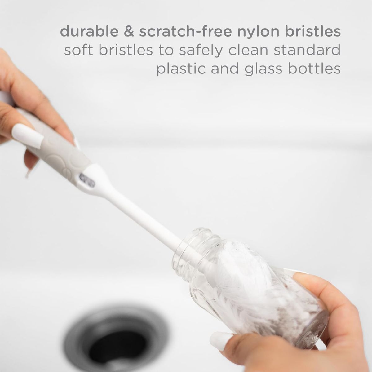 Ubbi Deluxe Baby Bottle Brush - Grey - Gentle Yet Effective Bristles